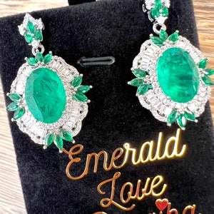 Bluish Green Simulated Emerald Earrings, Vivid Green Inspired By Angelina Jolie Long Tassel Earring Bestseller 18KGP