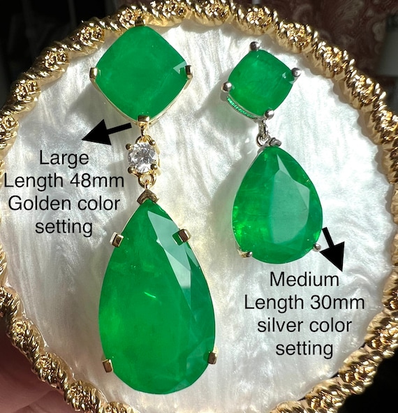 Vibrant Green Emerald Simulant Earrings, Vivid Green Emerald