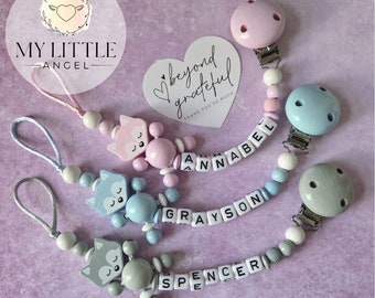 Sleeping Fox Personalised Dummy Clip | Baby Boy | Baby Girl | Unisex | Cute | Blue/Pink/Grey | Baby Shower Gift | Pacifier Chain | MAM