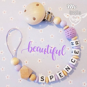 Personalised Dummy Clip | Wooden Beads | Pacifier Chain | Baby Boy | Baby Girl | Unisex |Gift | Baby Shower | Blue Pink Lilac Mint White MAM