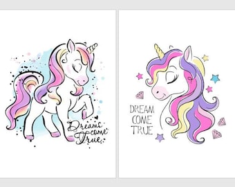 Beautiful Unicorn Prints | Girls Room | Nursery | Cute | Wall Decor | Girls Bedroom | Watercolour Design