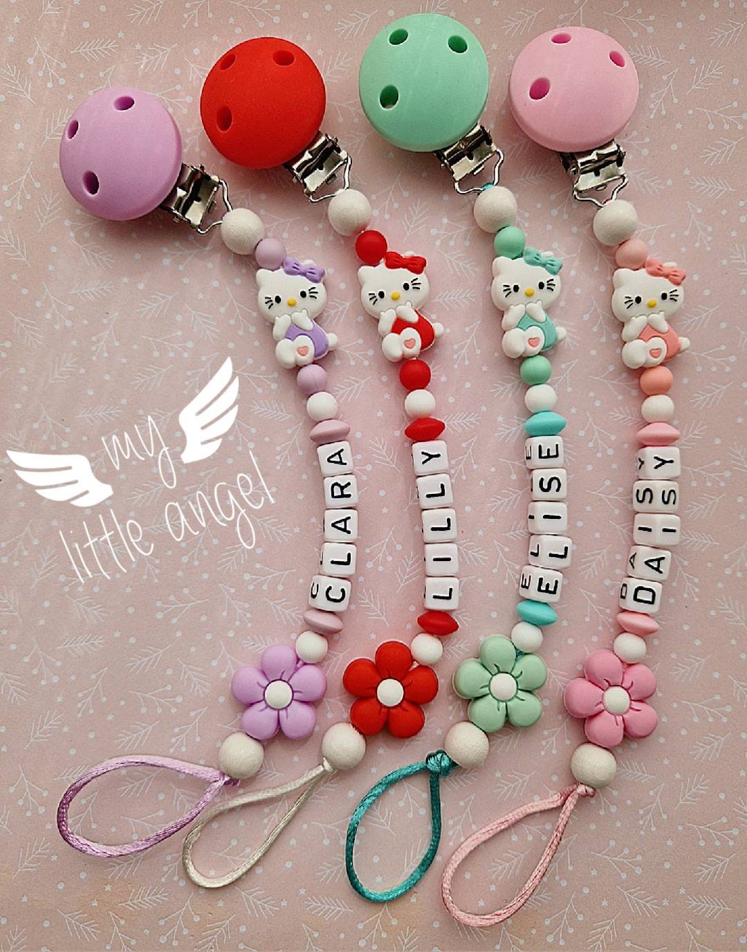 Beautiful Hello Kitty Pacifier Clip Personalised Gift Baby Girl Pink