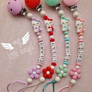 Beautiful Kitty Pacifier Clip  | Personalised Gift | Baby Girl | Pink Lilac Red Mint | Baby Clip | Baby Shower | MAM | Handmade