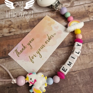 Unicorn Pacifier Clip Silicone/Wooden Personalised Gift Baby Girl Rainbow Dummy Clip Baby Shower MAM image 2