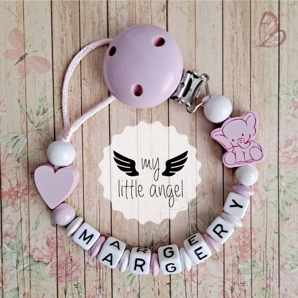 Beautiful Personalised Dummy Clip | Baby Boy | Baby Girl | Unisex | Cute Elephant | Blue/Grey/Pink | Baby Shower Gift | Pacifier Chain | MAM