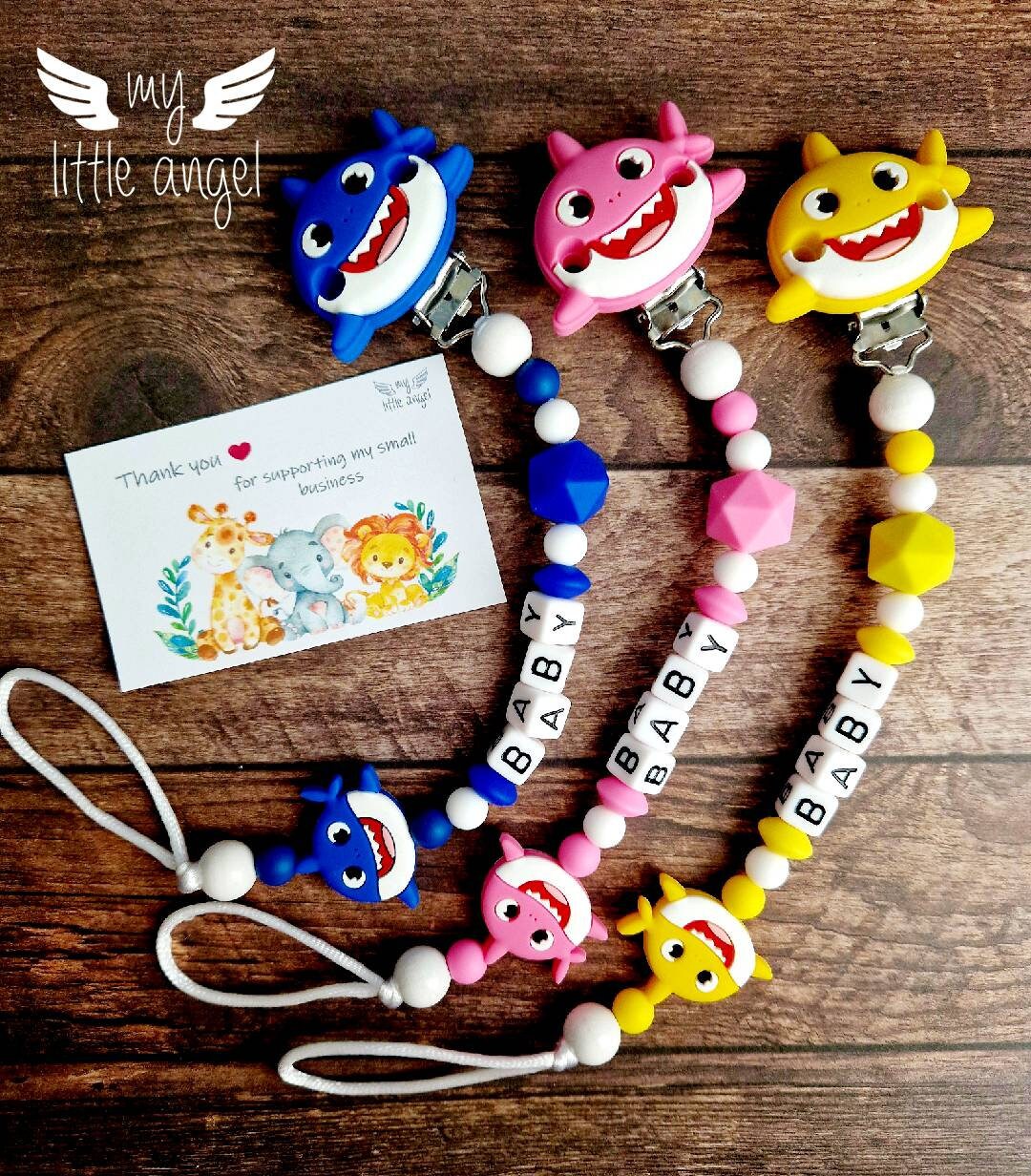 Baby Shark Pacifier Clip Silicone/wooden Personalised Gift Etsy