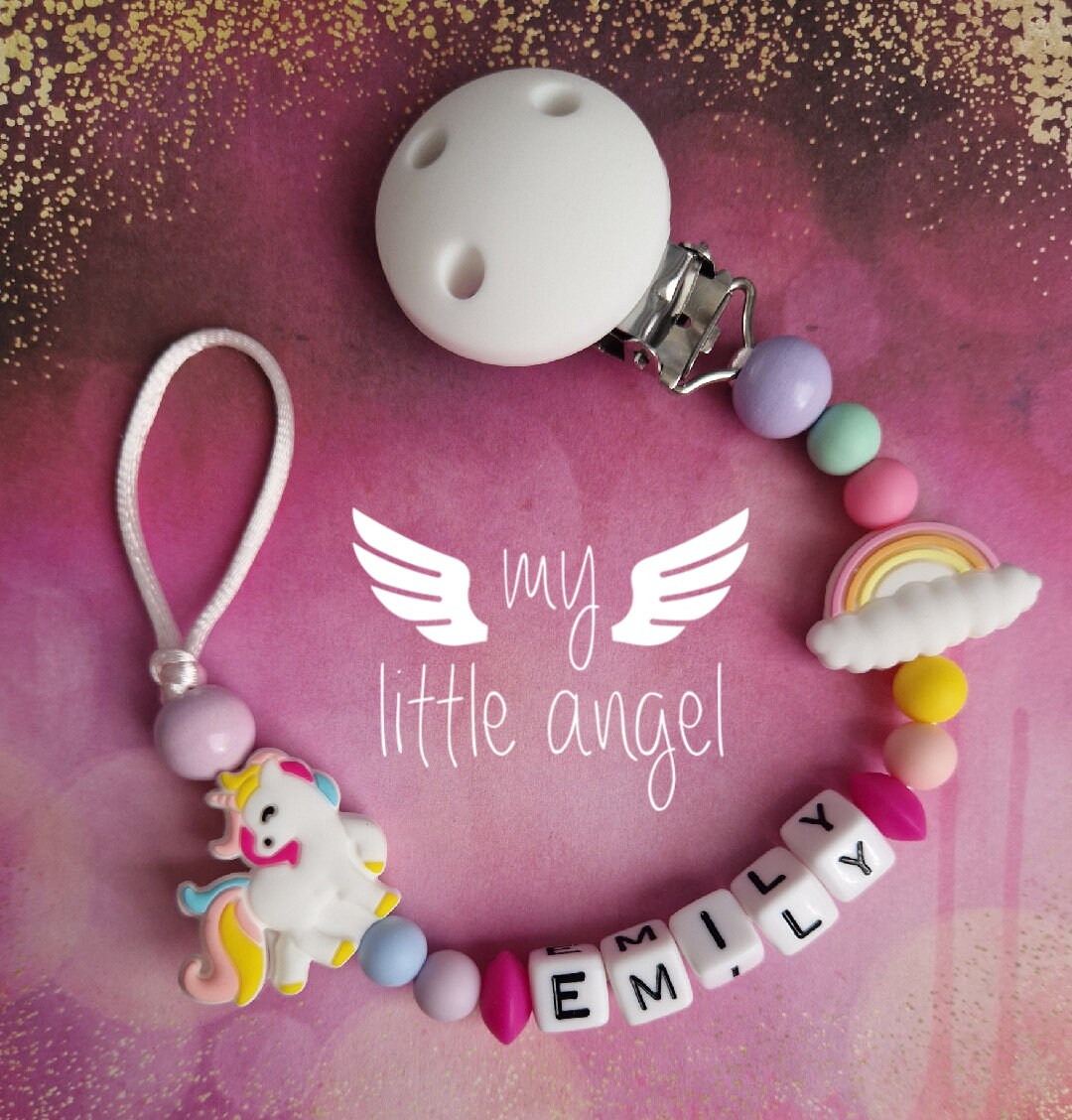 Unicorn Pacifier Clip Silicone/wooden Personalised Gift Etsy