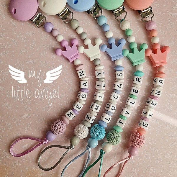 Beautiful Crown Pacifier Clip  | Personalised Gift | Baby Girl | Baby Boy | Pink Blue Grey Mint | Dummy Clip | Baby Shower | MAM | Handmade