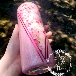 Holographic Pink Fabric Flower Tumbler | Holographic Glitter | Personalized | Custom Cup
