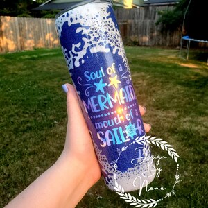 Mermaid Sailor Power Wash Fabric Tumbler | Ocean Waves | Bubbles | Summer Vibes Holographic Cup