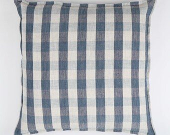 Set of 2 pcs Linen Blue Clara Cushion Cover, Handmade Cushion Cover, Standard, queen, king, body, euro sham and custom size pillow cover