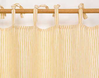 STRIPE Curtains, 100% Linen Viana Yellow Stripe Curtain, Yellow Stripe Curtains, Yellow color Stripe Curtain, Tie top Curtain