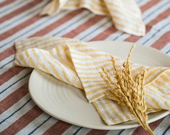 Handmade Linen Yellow Viana Napkin with Embroidery Set of 2 - Eco-Friendly Table Linens
