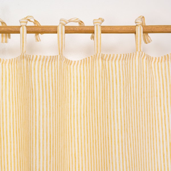 STRIPE Curtains, 100% Linen Viana Yellow Stripe Curtain, Yellow Stripe Curtains, Yellow color Stripe Curtain, Tie top Curtain