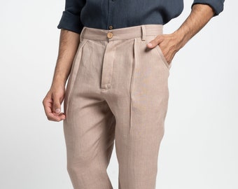 Brown Men's Linen pants / Men's trousers / Cargo pants / Linen clothing for men