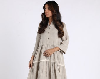 Linen summer dress/ maxi dresses with long sleeves / loose fitting - Available in 15-16 colors