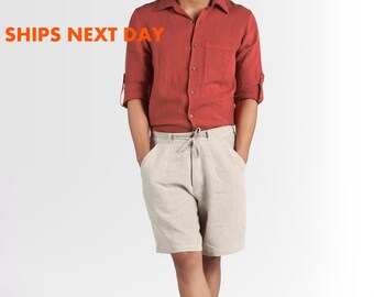 READY TO SHIP, Linen shorts for men, Fathers Days Gifts, Kai Short with Tie, Loose shorts with pockets, Linen clothes for men, Bermuda Short