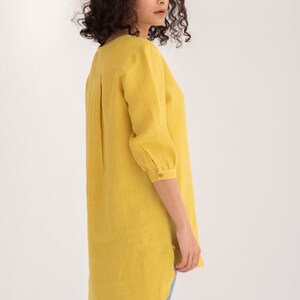 Summer Yellow linen Primrose Top . with sleeves, loose fitting , knee-length linen summer dress/top . Women's clothing. image 3