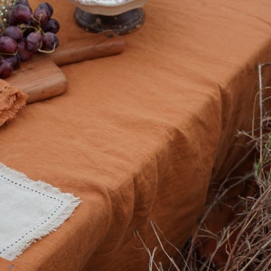 Made In India 100% European Linen Cinnamon Swept with Fringe Me Kantha Tablecloth Soft and Soothing Hues for Custom Handmade Tablecloths image 3