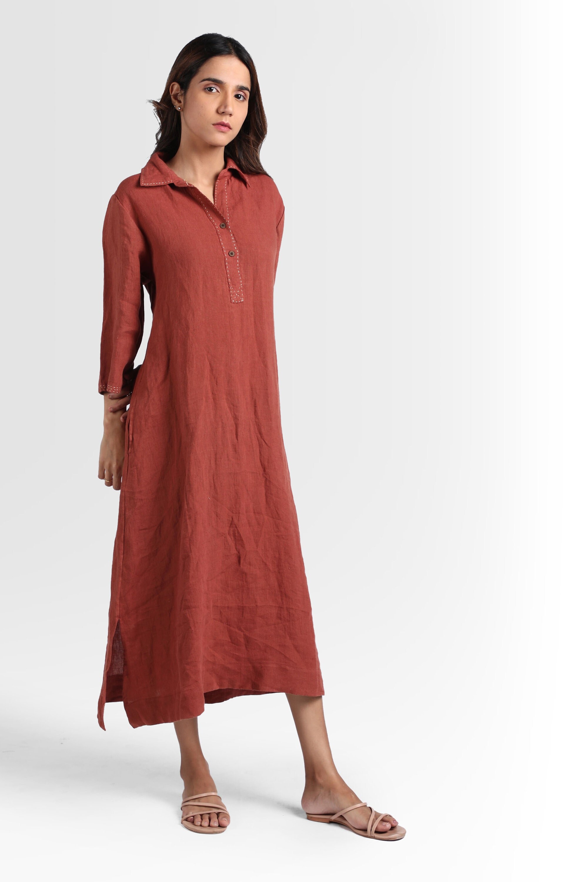 Buy Boho Linen Blue Shirt for Women's Shirt Dress Loose Online in