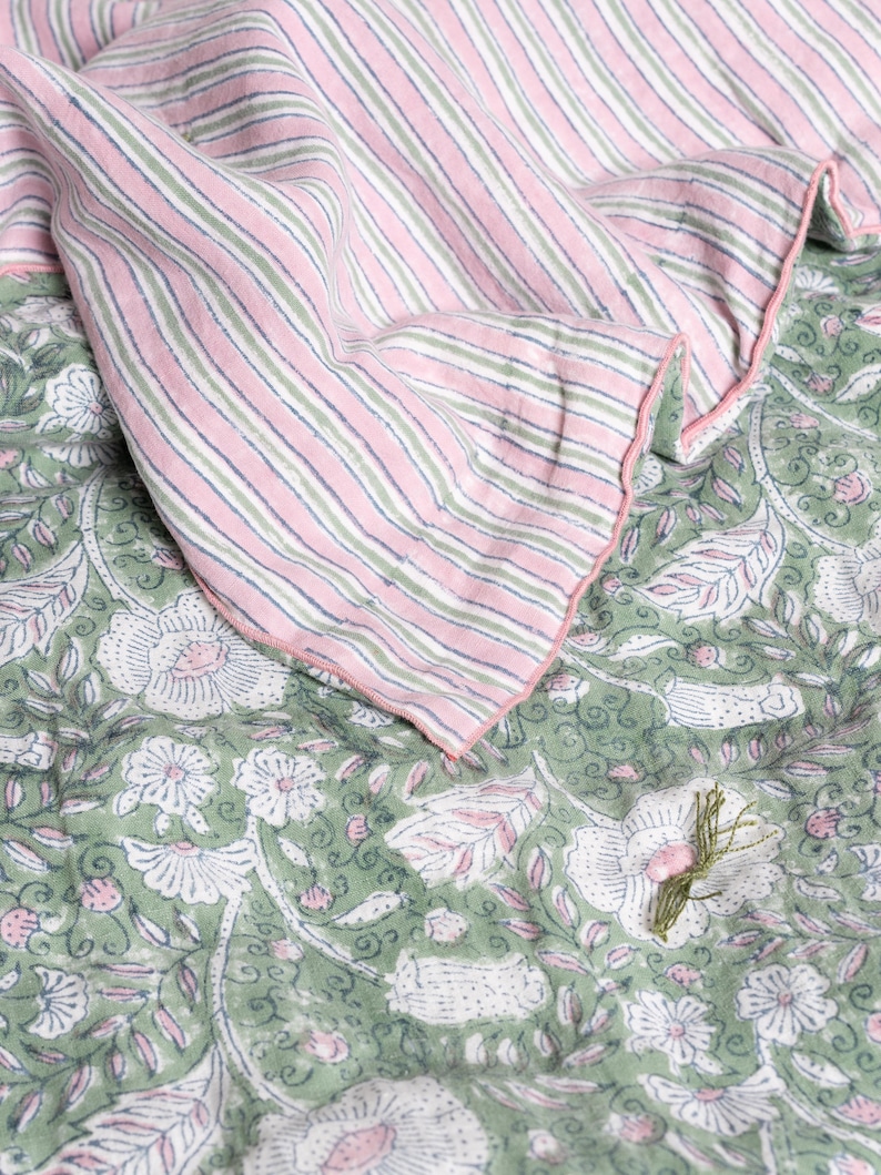 Buy Linen Hand Tucked Block Prints Quilt Online Colour Pink Single Twin XL Double Queen King Bed Sheet Set zdjęcie 5
