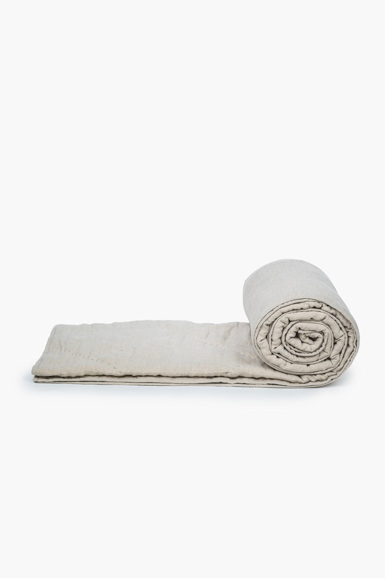 Natural Linen Quilt/ Blanket Bedspread/ 100% Linen Handmade Traditional Quilt/ Light weight Comforter/ King/ Queen/ Double/ Twin Size Quilt imagem 2