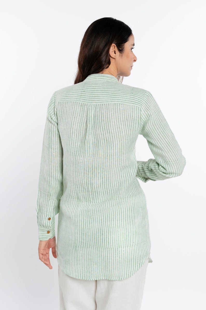 Linen Shirt Dress for Women Hand Block Print Stripe Shirt Dresses Summer Linen Dress For Women image 3