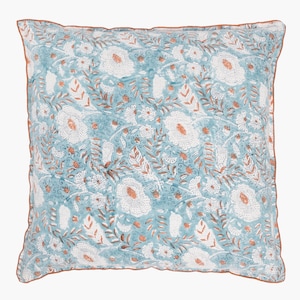 Compre Cojín/Funda de almohada de lino en línea con estampados florales en ambos lados / Color: mandarina, cualquier tamaño está disponible / Lino europeo Mabel Blue