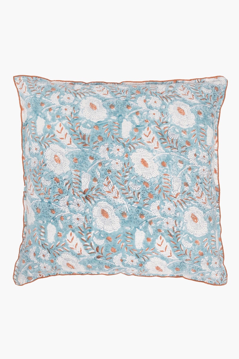 Compre Cojín/Funda de almohada de lino en línea con estampados florales en ambos lados / Color: mandarina, cualquier tamaño está disponible / Lino europeo Mabel Blue