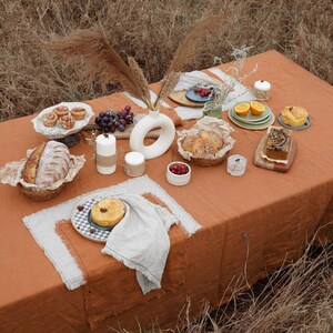 Made In India 100% European Linen Cinnamon Swept with Fringe Me Kantha Tablecloth Soft and Soothing Hues for Custom Handmade Tablecloths image 2