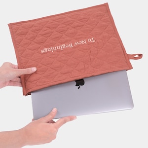 Linen MacBook Sleeve with zipper, Quilted Linen Laptop Bag, Linen Laptop Cover, Handmade Linen Bag image 7