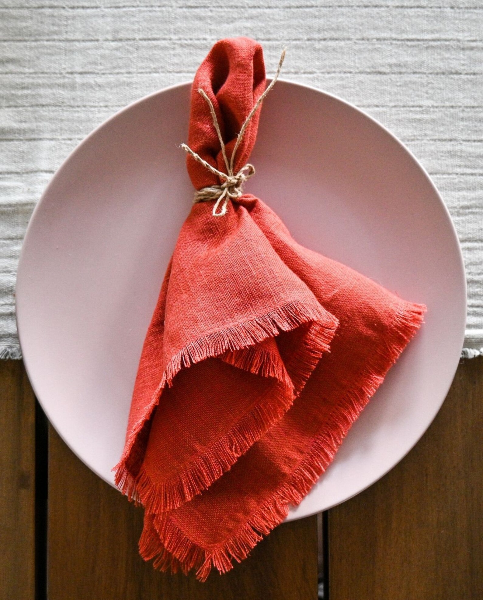 Linen Napkins Linen Red Napkin With Fringes Table Napkin Etsy