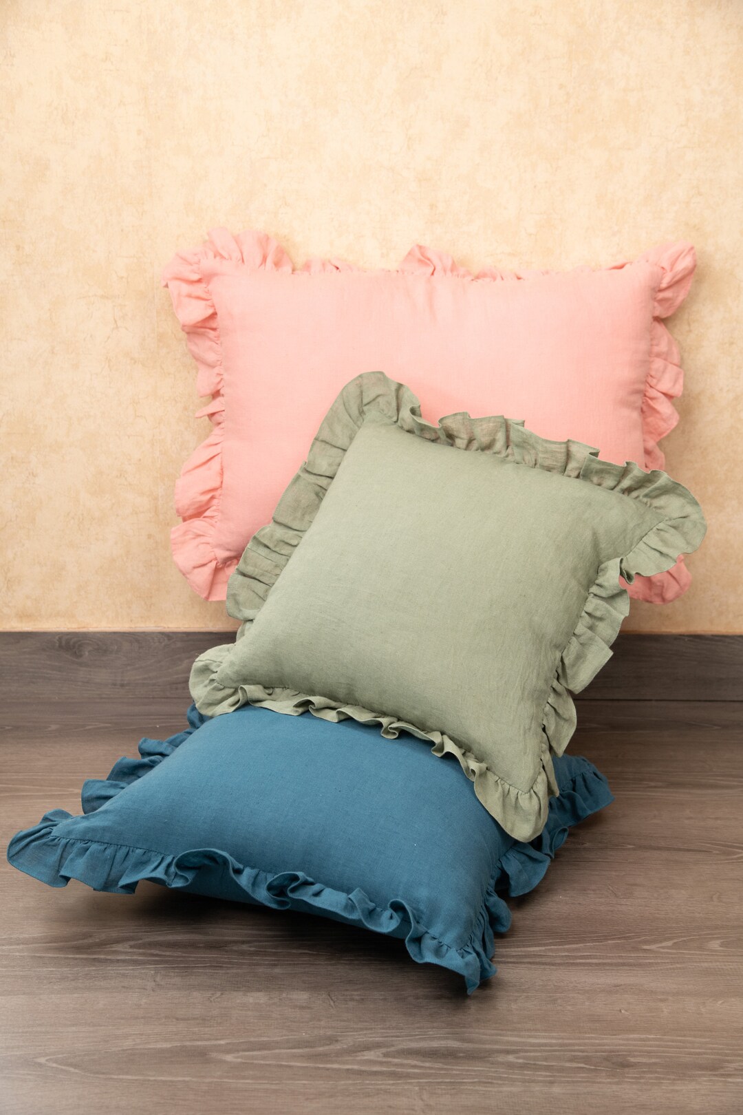 SET OF 2 Cushion Cover 100 Linen Ruffle Cushion Cover Etsy