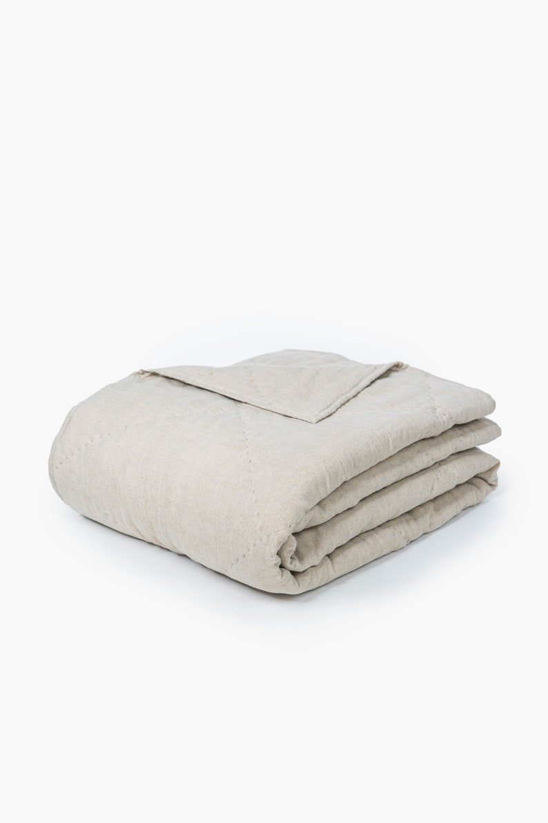 Natural Linen Quilt/ Blanket Bedspread/ 100% Linen Handmade Traditional Quilt/ Light weight Comforter/ King/ Queen/ Double/ Twin Size Quilt imagem 4