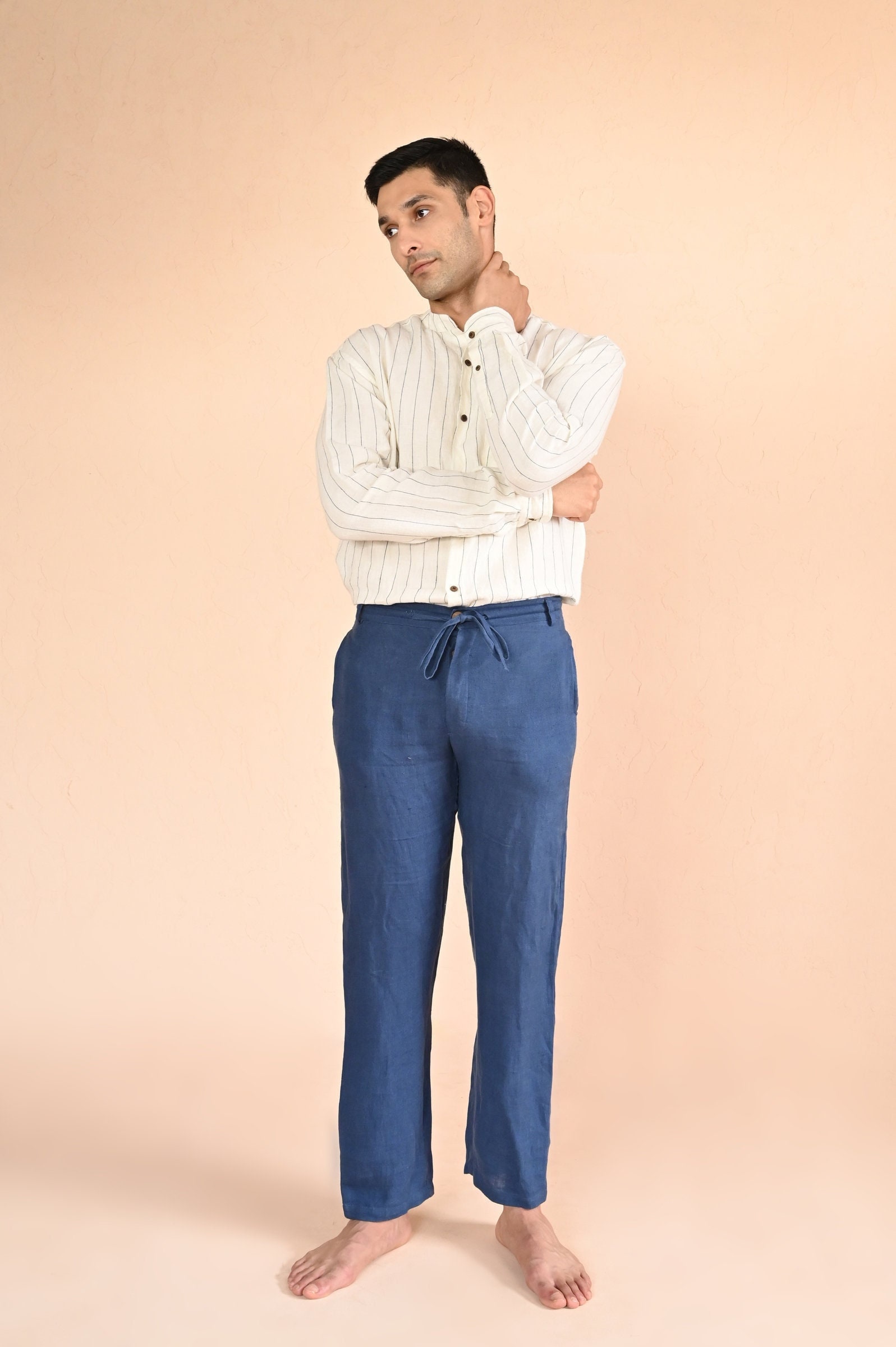Buy Mens Ankle Length Beige Linen Trousers Office Outfit Vacation Online in  India  Etsy
