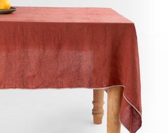 Made In India 100% European Linen Mud Brown Color Tablecloth with overlock - Soft and Soothing Hues for Custom Handmade Tablecloths