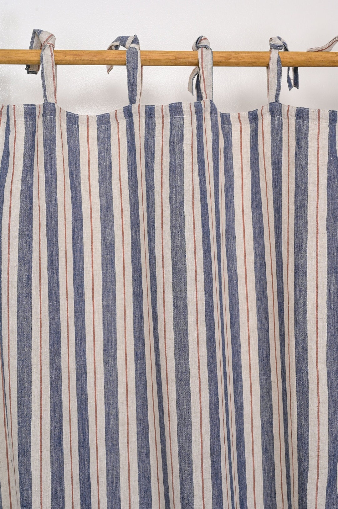 100 Linen Segue Blue Stripe Curtain, Wide Blue Stripe Curtain, Multi