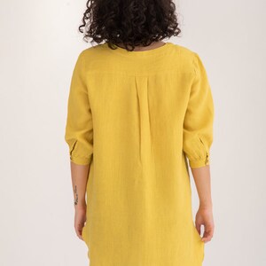 Summer Yellow linen Primrose Top . with sleeves, loose fitting , knee-length linen summer dress/top . Women's clothing. image 2