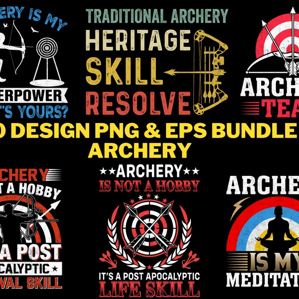 50 Bundle Design PNG and EPS Archery Hobby Printing Sublimation Tshirt PNG Digital File Download