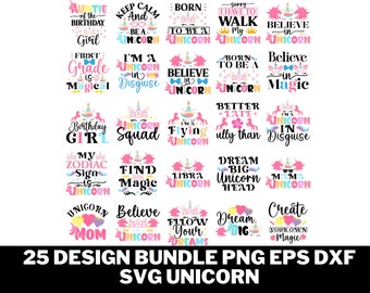 25 Bundle Unicorn Cute Design Png Svg Eps Dxf Sublimación de impresión