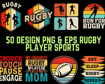 50 Rugby Player Design Bundle, Sports Sublimation (PNG & EPS Digital File)