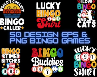 50 Bundle Design Png & Eps Bingo Games Printing DTG Tshirt DTF Digital File Download