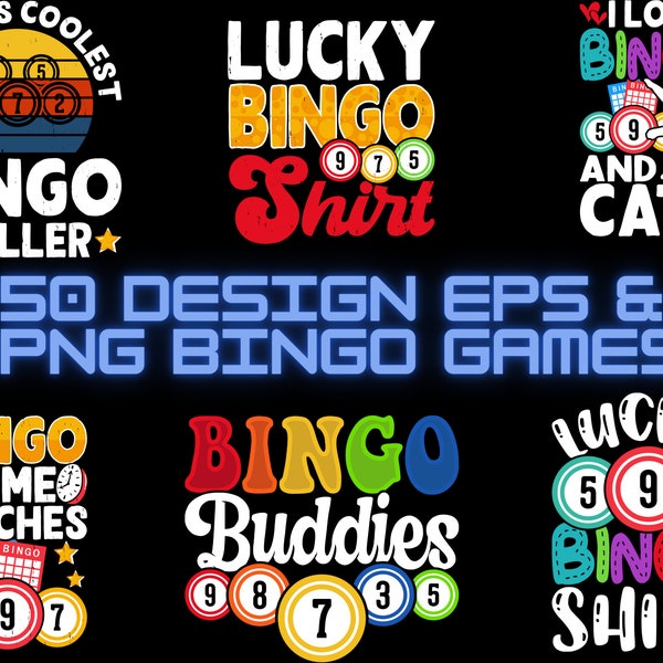 50 Bundle Design Png & Eps Bingo Games Printing DTG Tshirt DTF Digital File Download