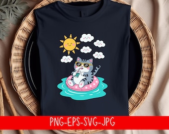 Cool Cat Beach Design | Summer Kitty SVG PNG EPS (Digital Download)