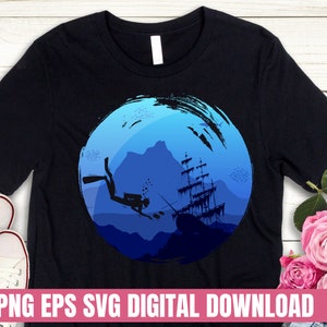 PNG SVG EPs Design Underwater Diving Printing Sublimation Tshirt PNG Digital File Download