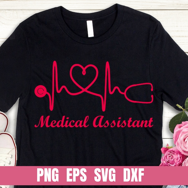 Design Png Eps Svg Dxf Medical Assistant Stethoscope Heartbeat Printing Sublimation Tshirt PNG Digital File Download