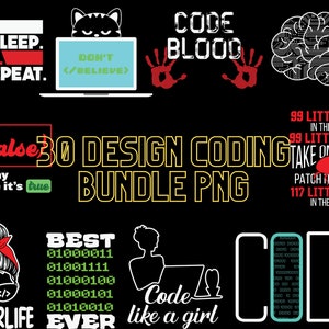 30 Bundle Design Png Svg Eps Coding Programmer Computer Printing Sublimation DTG Tshirt PNG Digital File Download