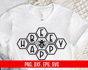 SVG de abeja feliz, gráfico de insecto (descarga digital)