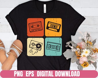Retro Music Cassette Mixtape Design PNG EPS T-shirt Digital File Download Clipart Sublimation