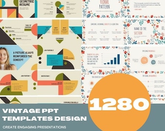 Diapositives PowerPoint avec 1280 modèles de conception vintage Design Bundle